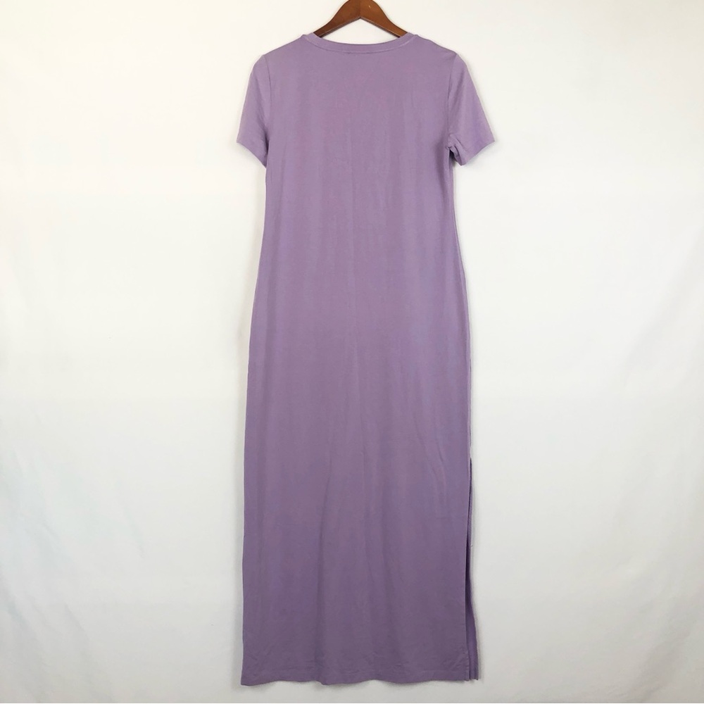Theory Cherryal Lavender Maxi Dress Short Sleeve Side‎ Slit Jersey Size L - Picture 3 of 5